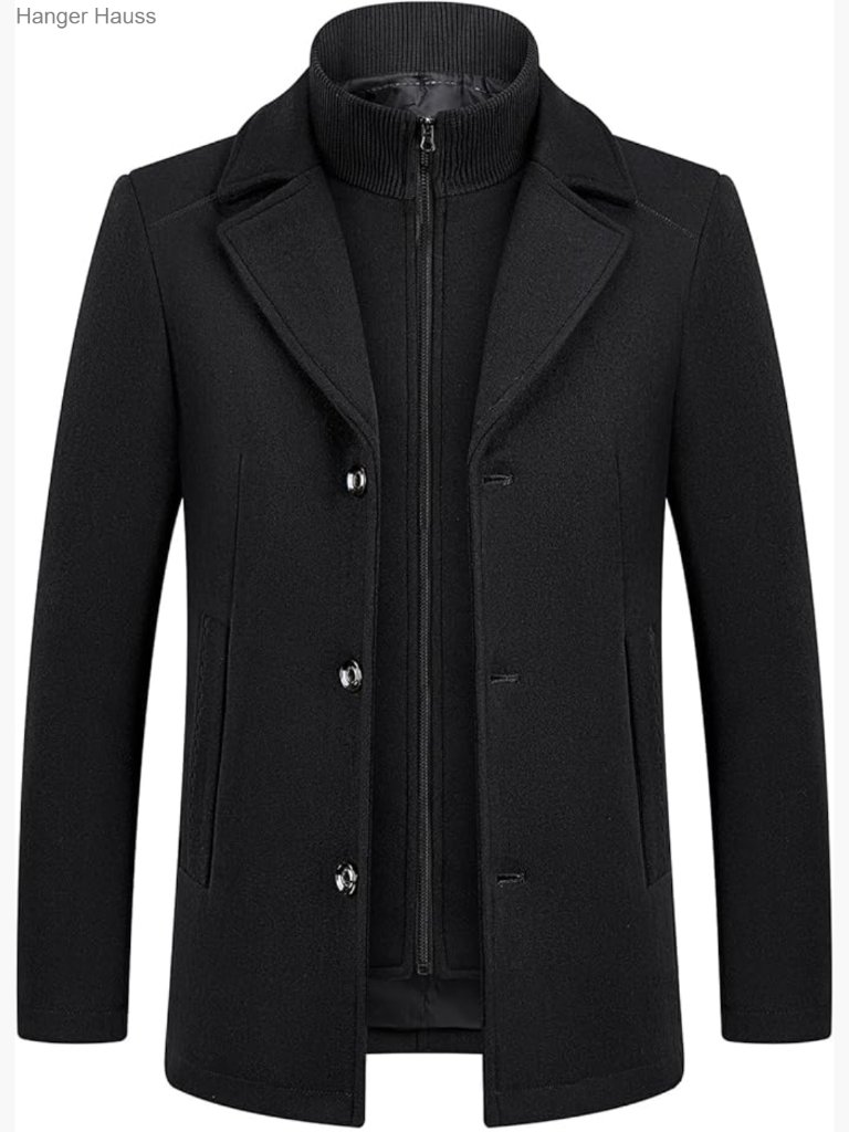 Men's 2-In-1 Winter Wool Peacoat With Detachable Padded Vest